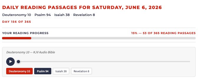 Daily reading passages with book name pills and progress bar
